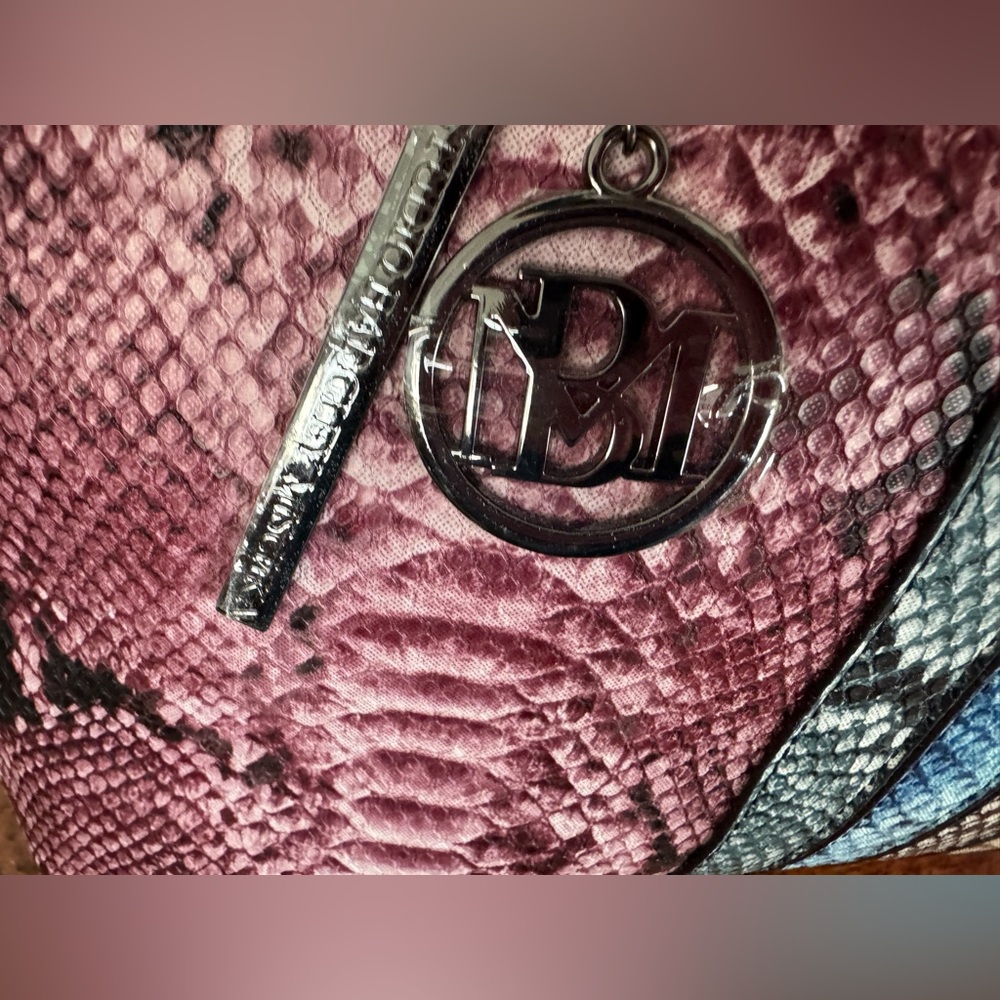 NWT Badgley Mischka Vegan Leather Pink and Multicolor Snake Print Tote - Picture 2 of 10